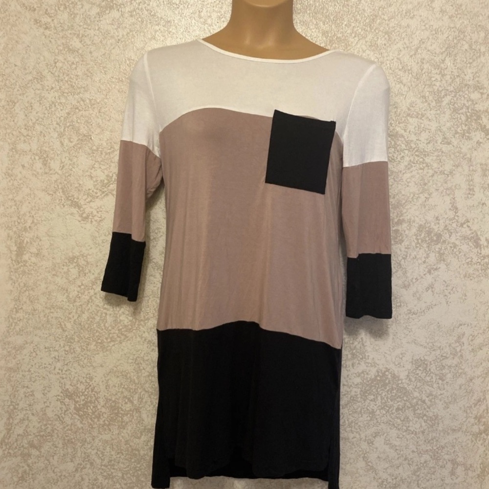 SHEIN Colorblock Oversized T-shirt Dress - Black, White, Tan
